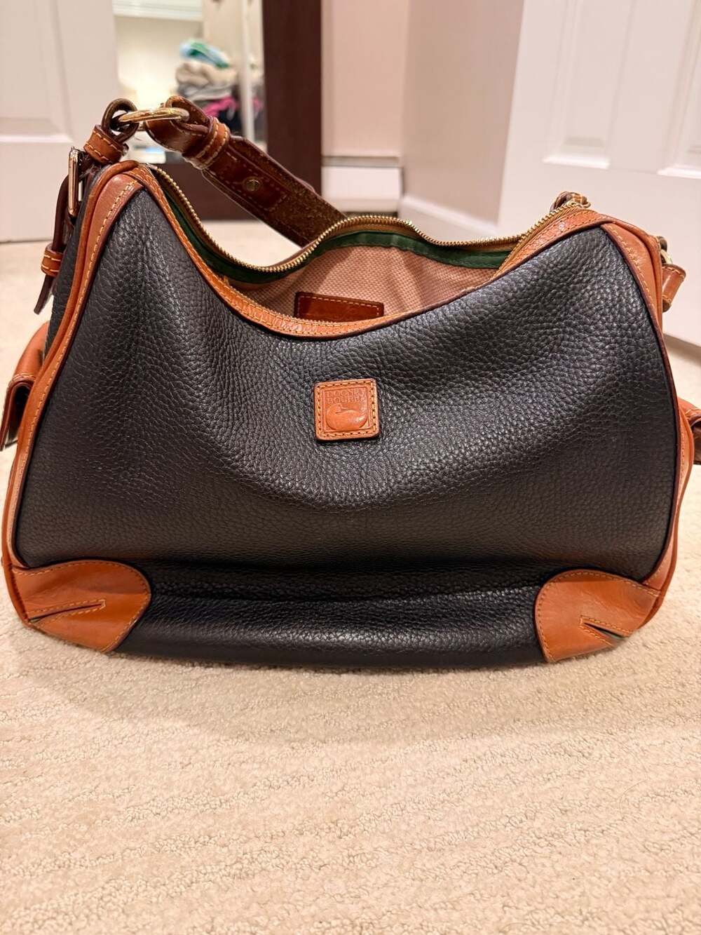 Dooney & Bourke Pebble Grain Side Pocket Tassel Shoulder Bag Black/Tan